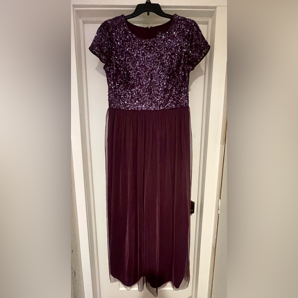 Adrianna Papell Sequined Tulle A Line Evening Gown Current/Purple Sz 16